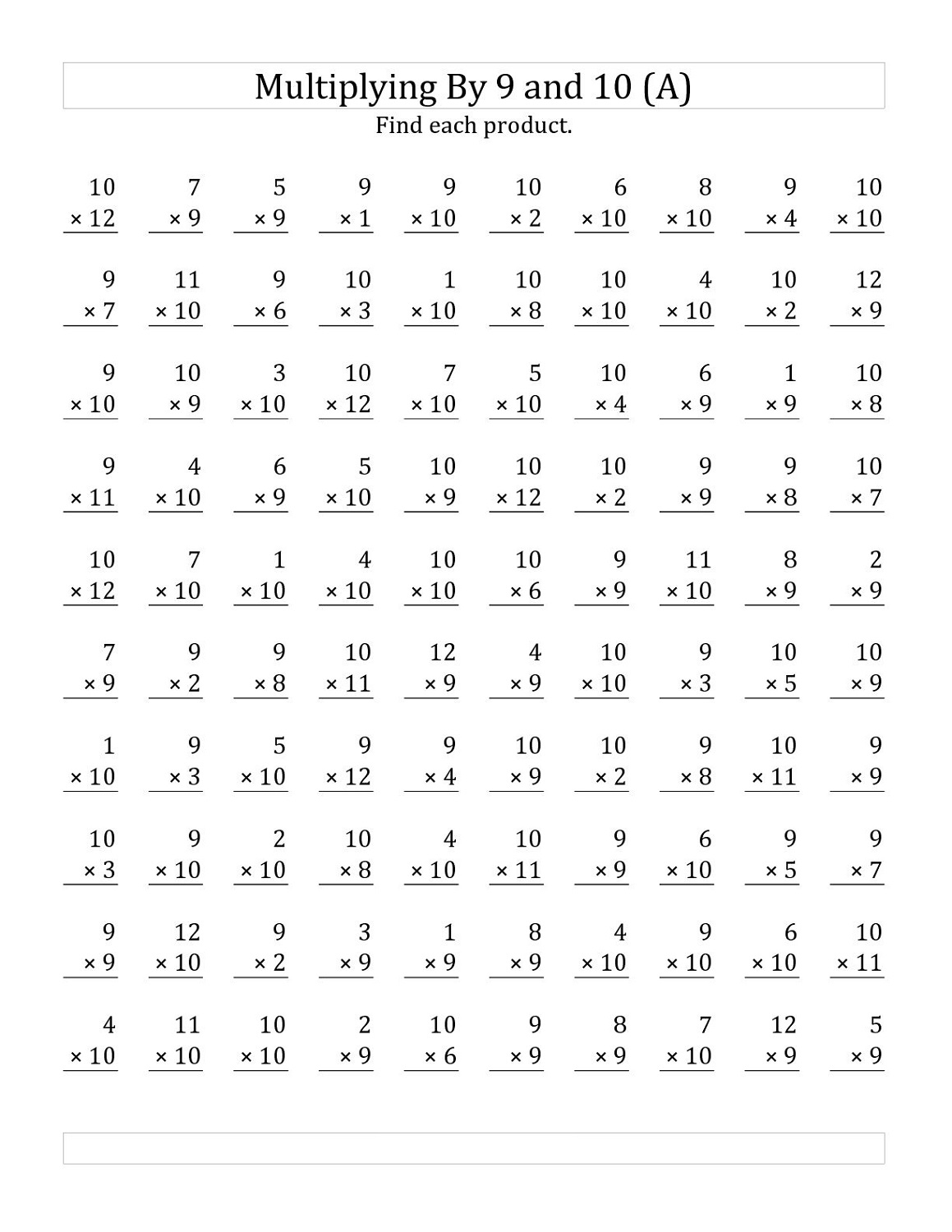 times tables drills 9 and 10