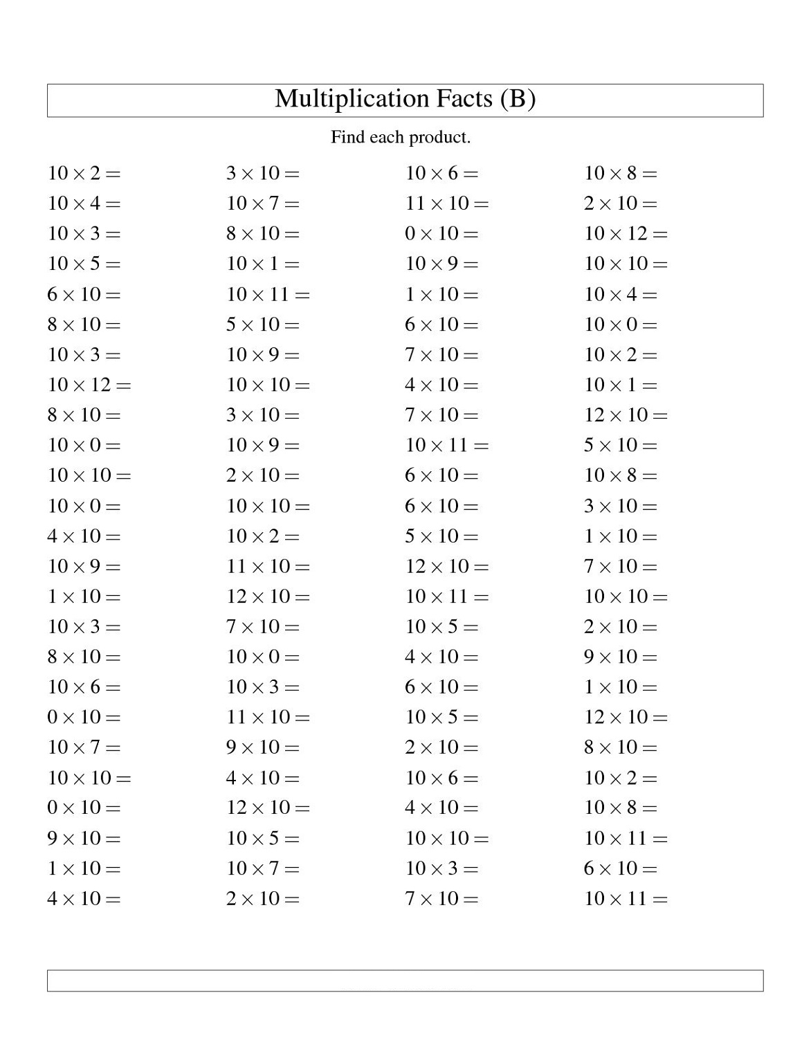 times tables drills exercise