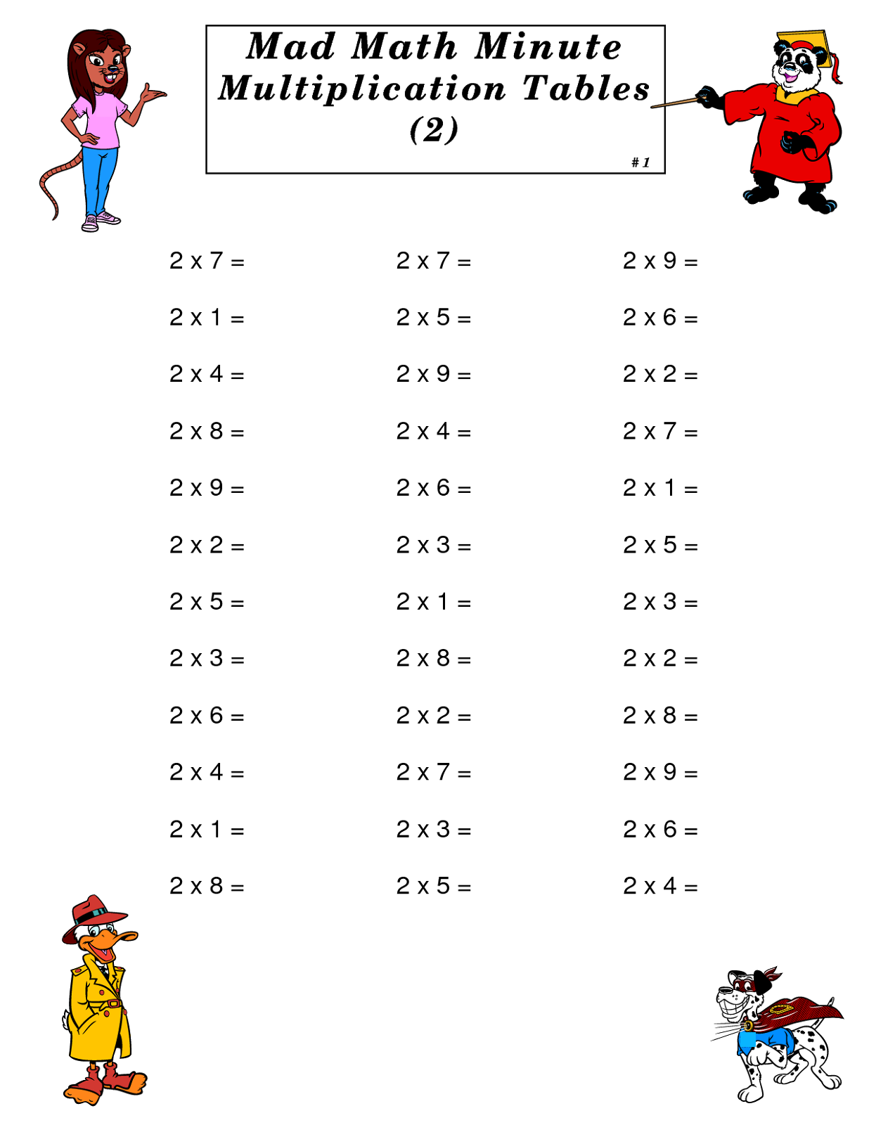 times tables drills worksheet
