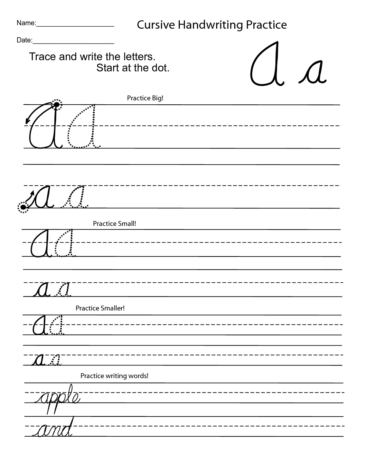 trace the letter a handwriting