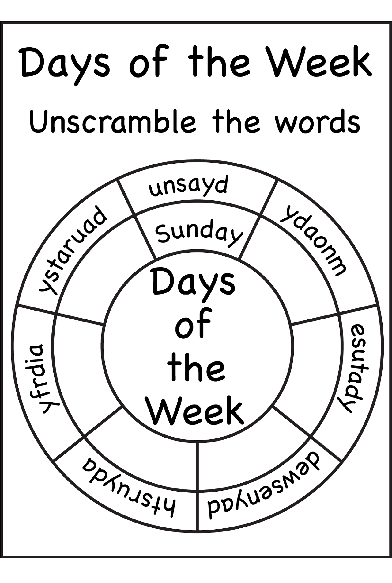 worksheets for days of the week scrambled