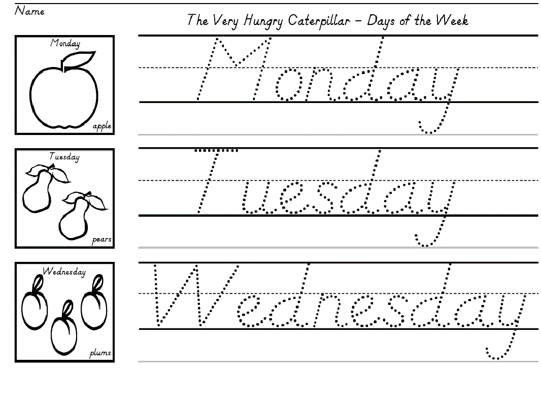 writing worksheets for kids days of week