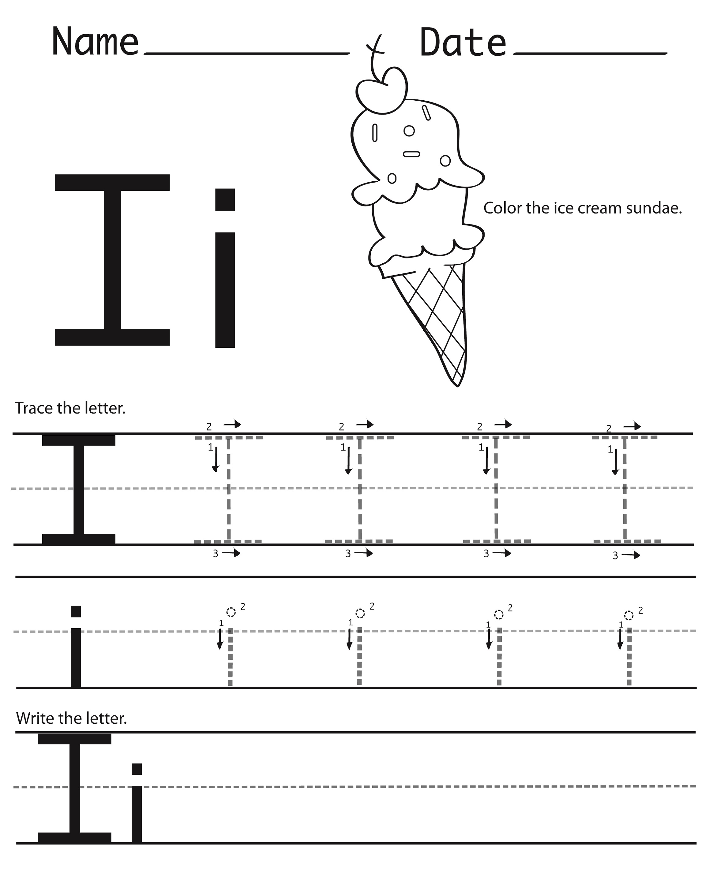 letter i worksheets for kids