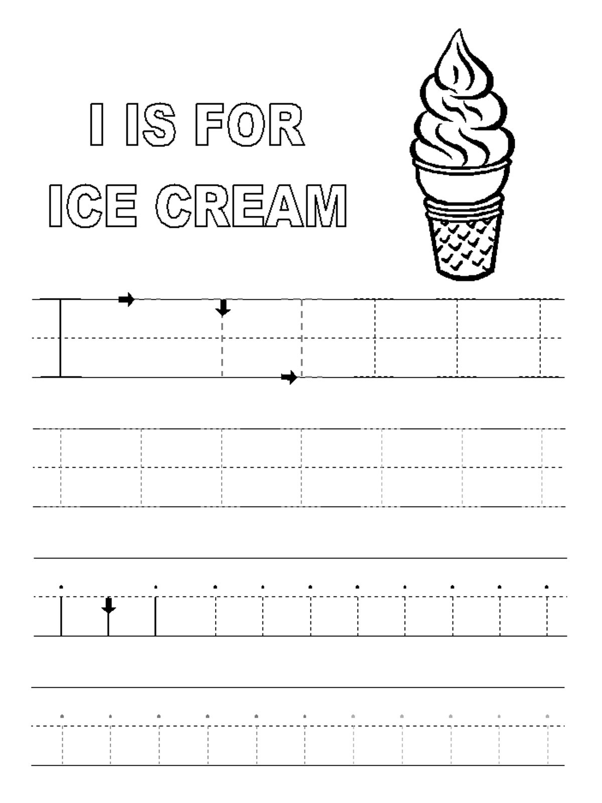 letter i worksheets ice cream