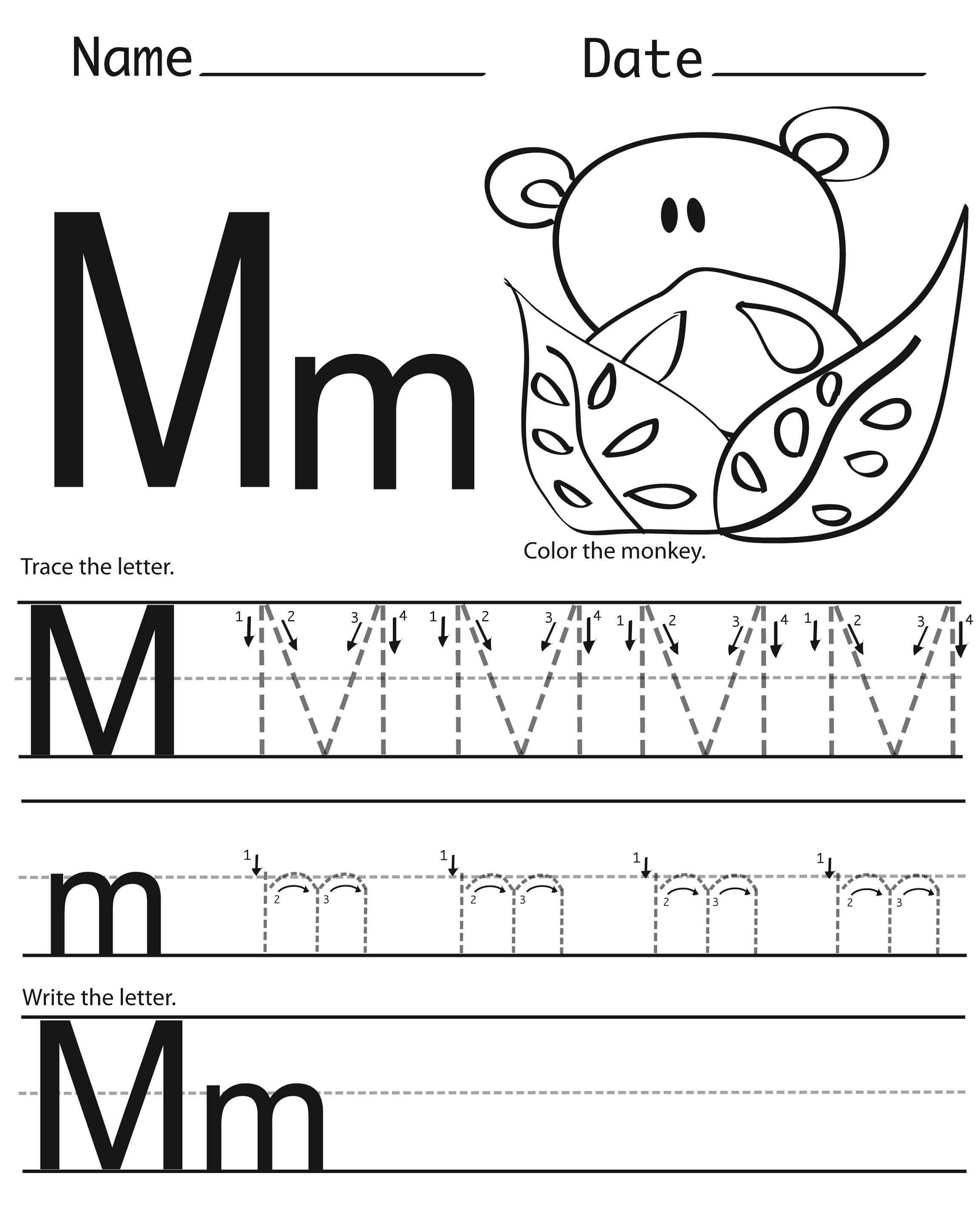 printable letter m preschool worksheets Tracing letter m worksheets kindergarten