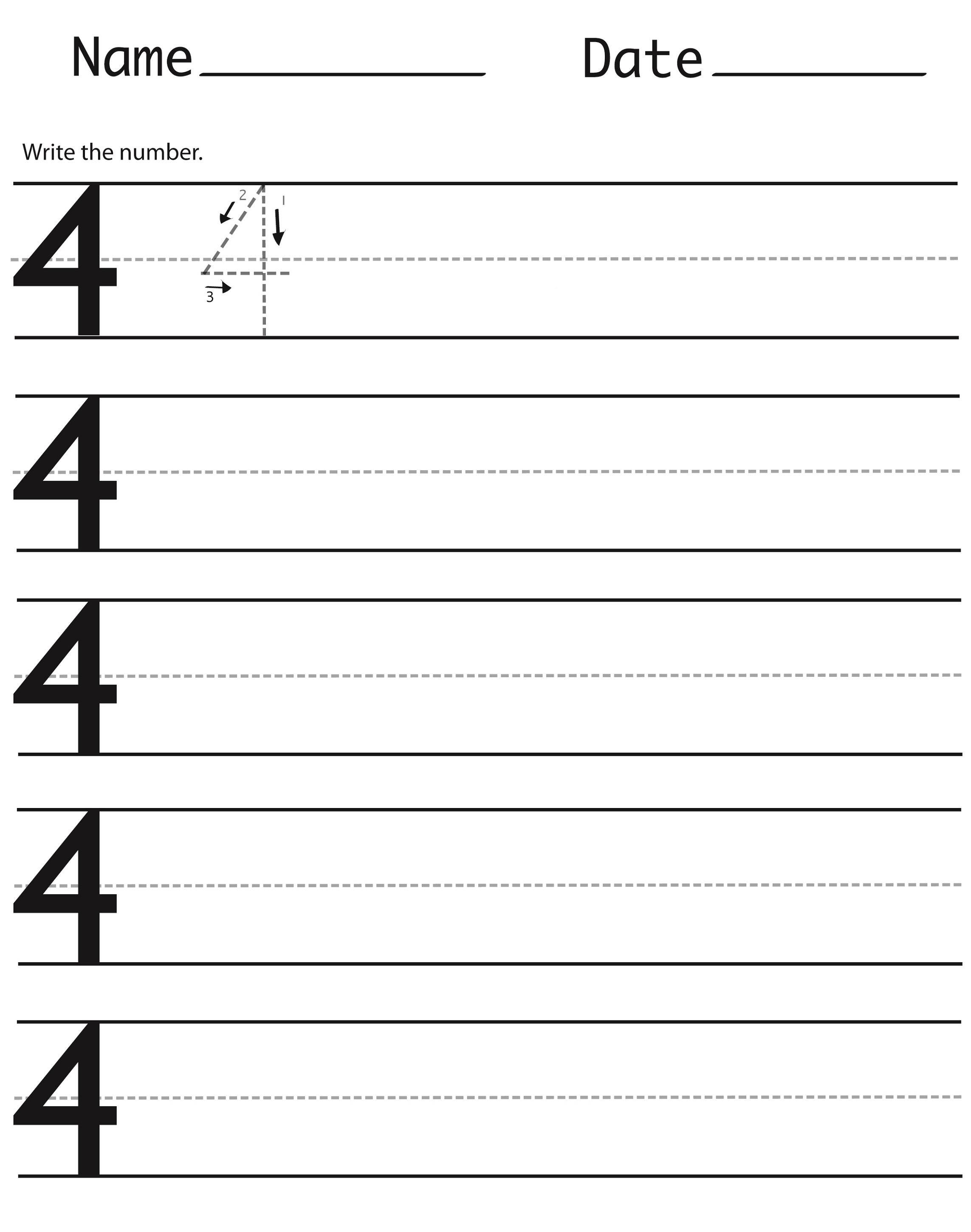 number 4 worksheet simple