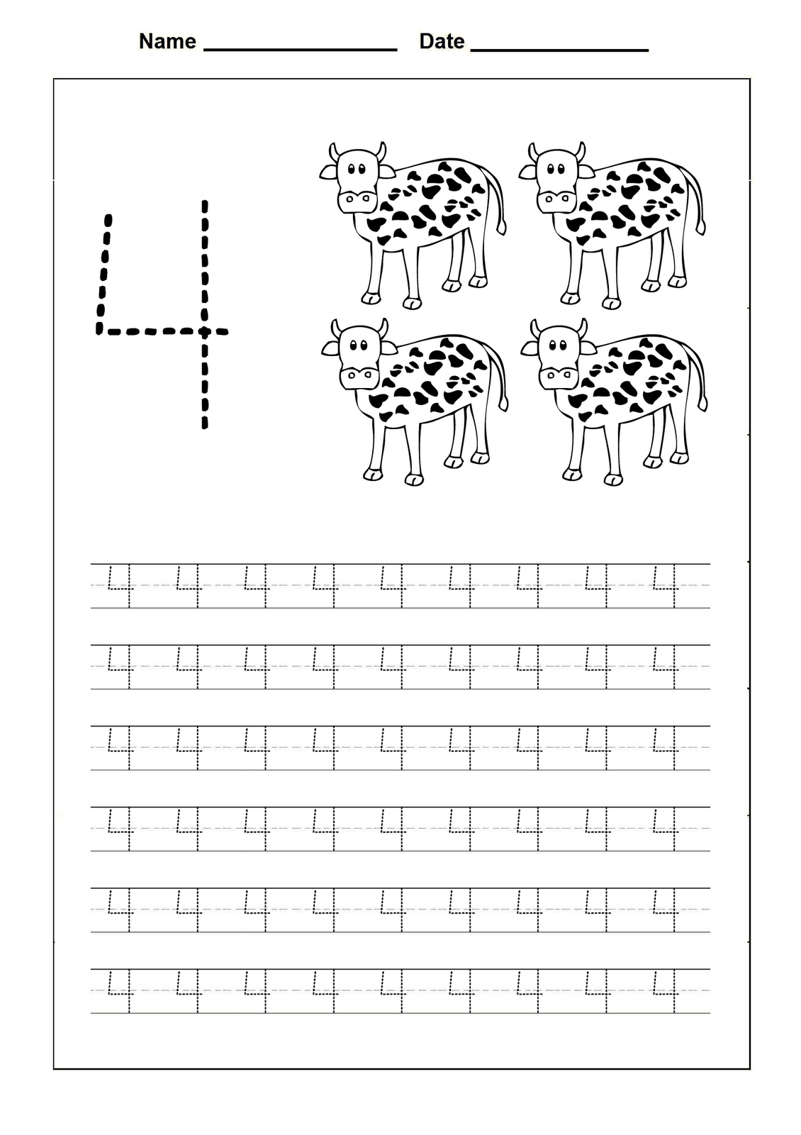 number 4 worksheet tracing