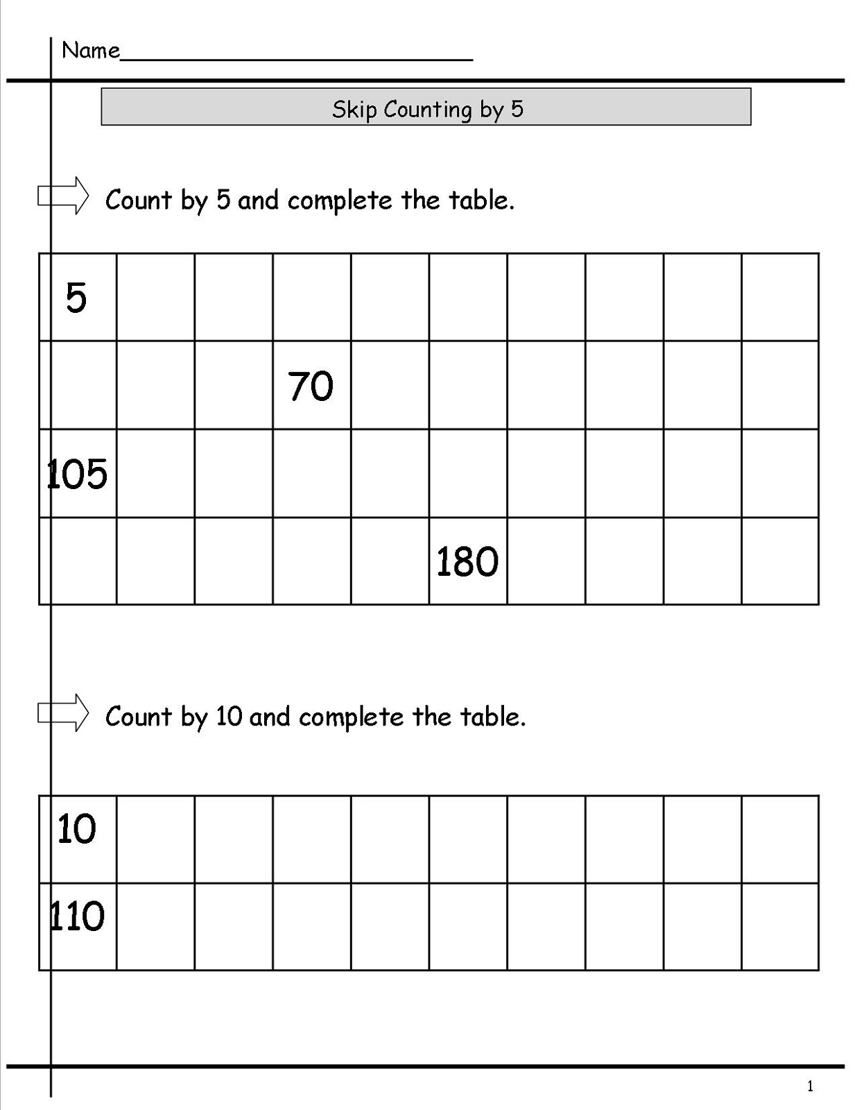 skip count by 5 worksheet