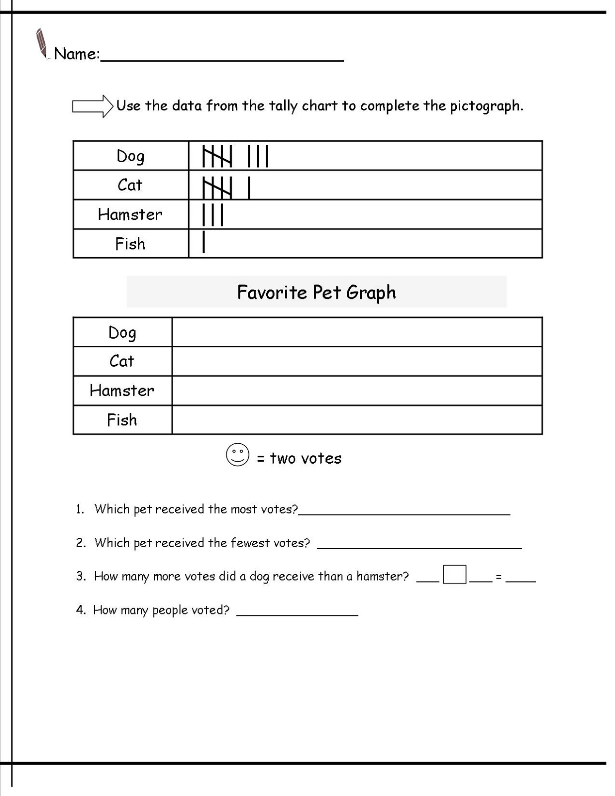 tally chart worksheet animals