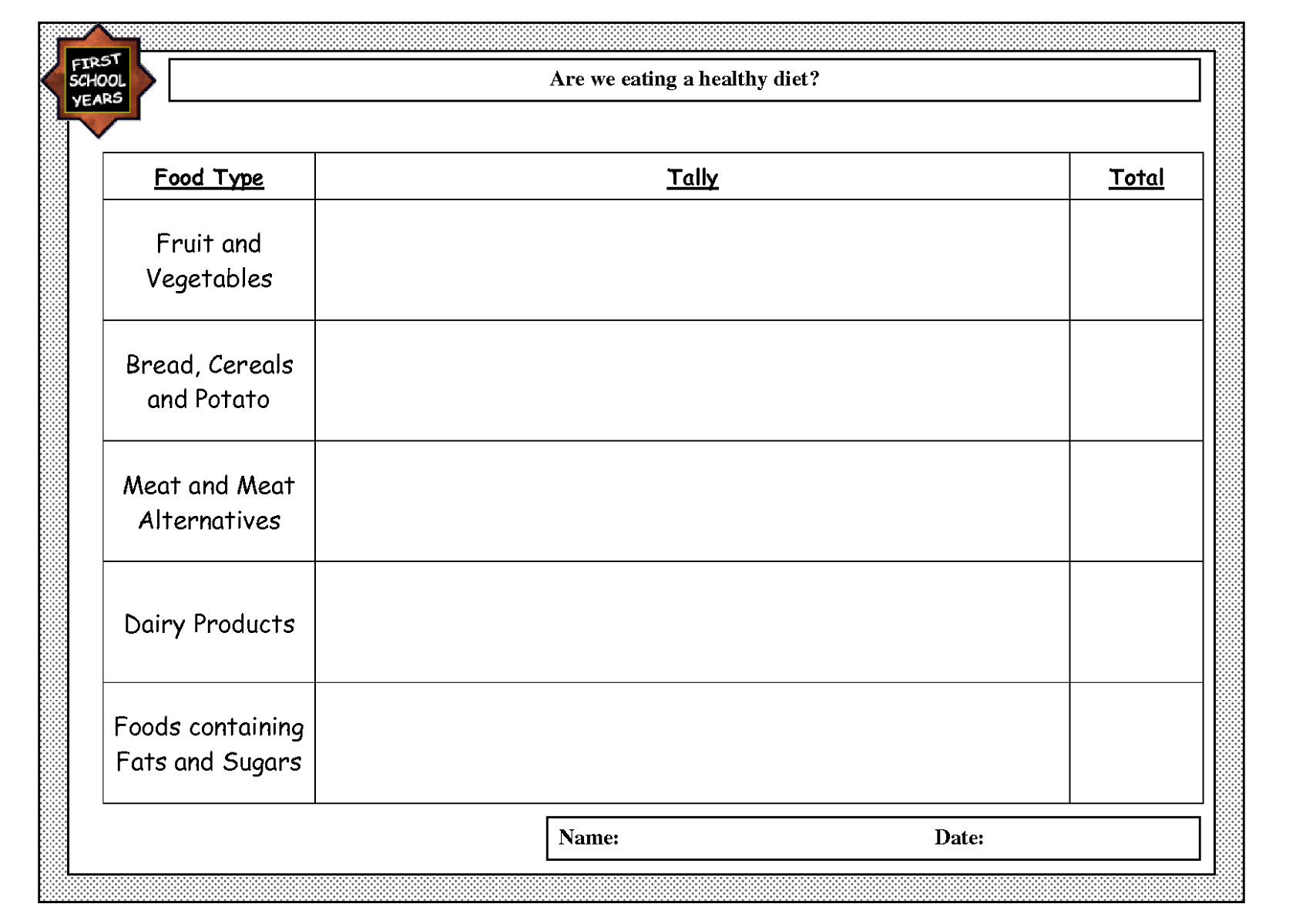 tally chart worksheet foods