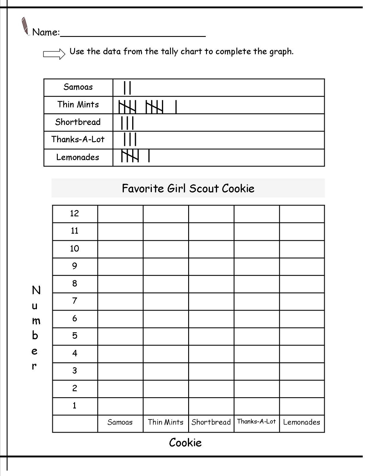 tally chart worksheet for girls