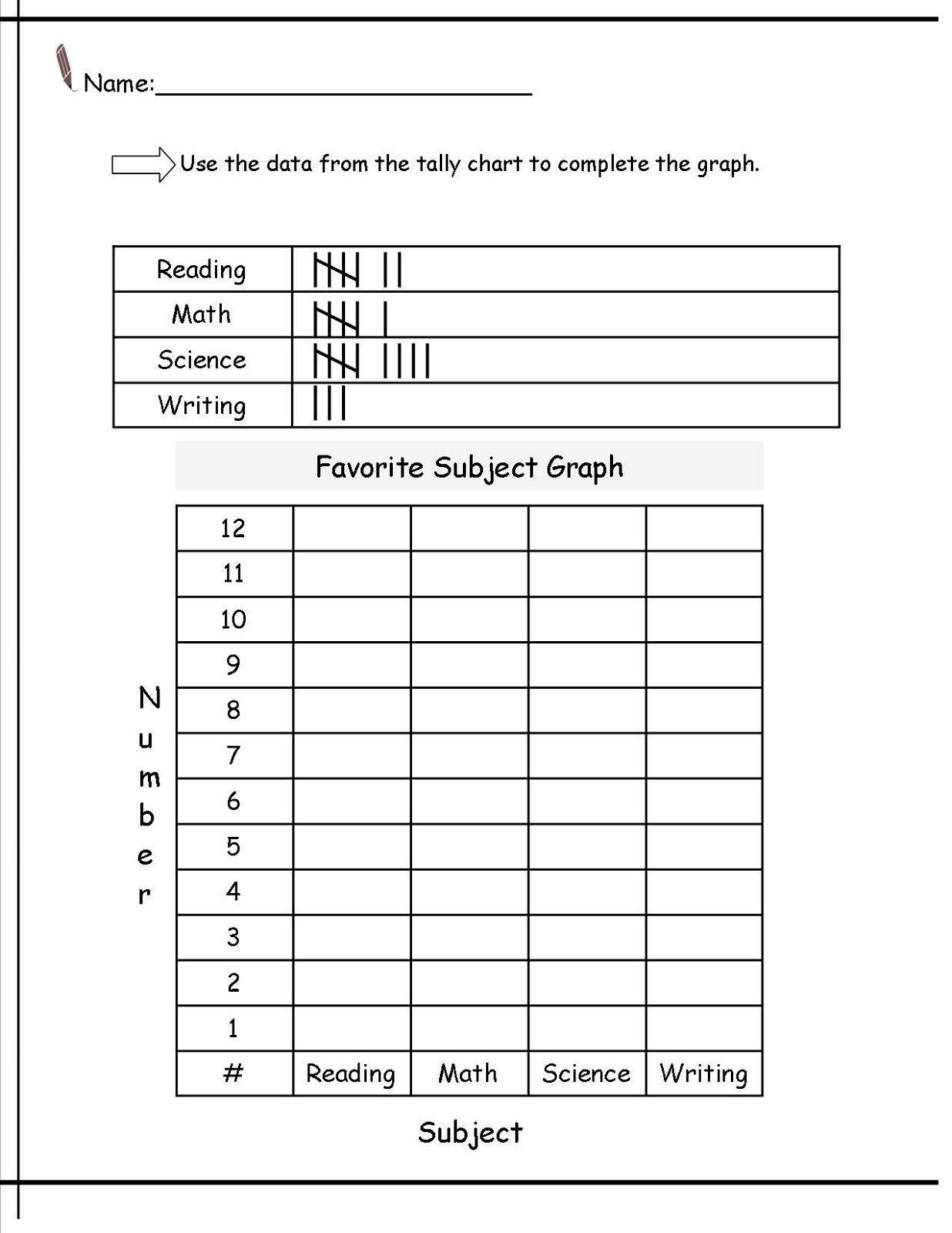 tally charts worksheet subjects