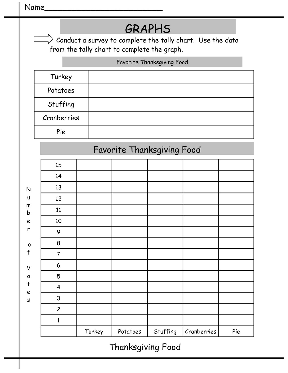 tally charts worksheet thanksgiving food