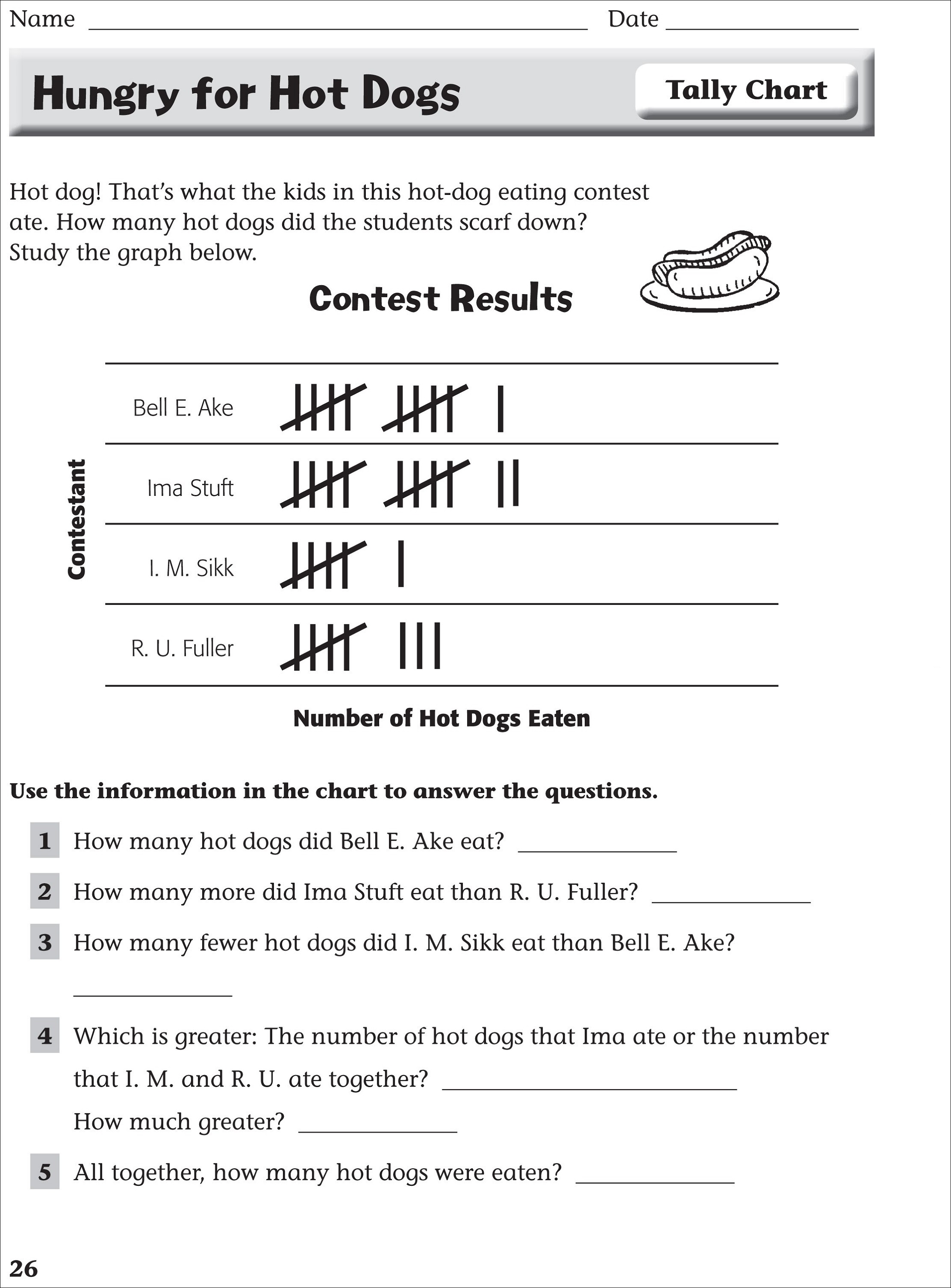 tally charts worksheets for school