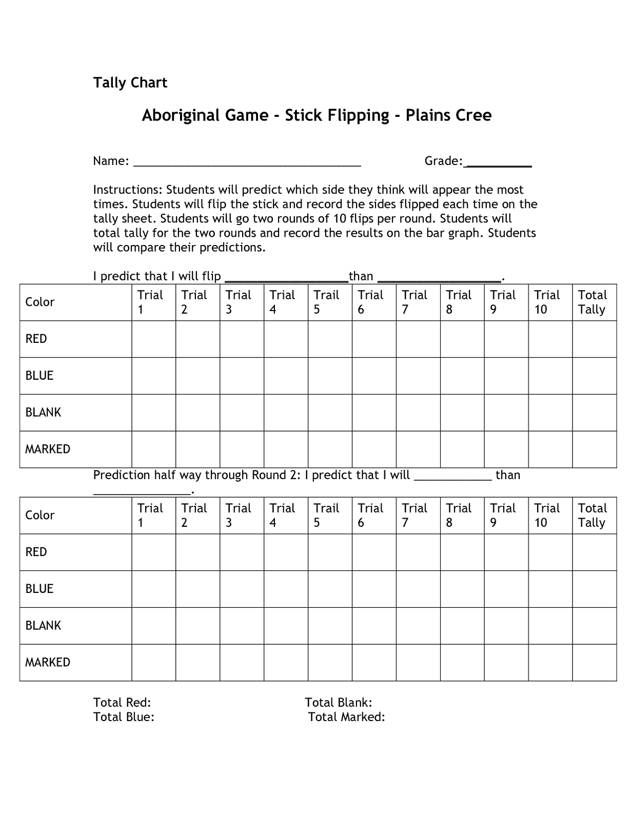 tally mark worksheet color theme