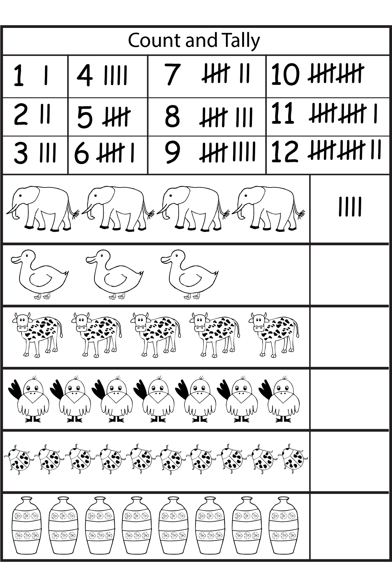 tally mark worksheet with pictures