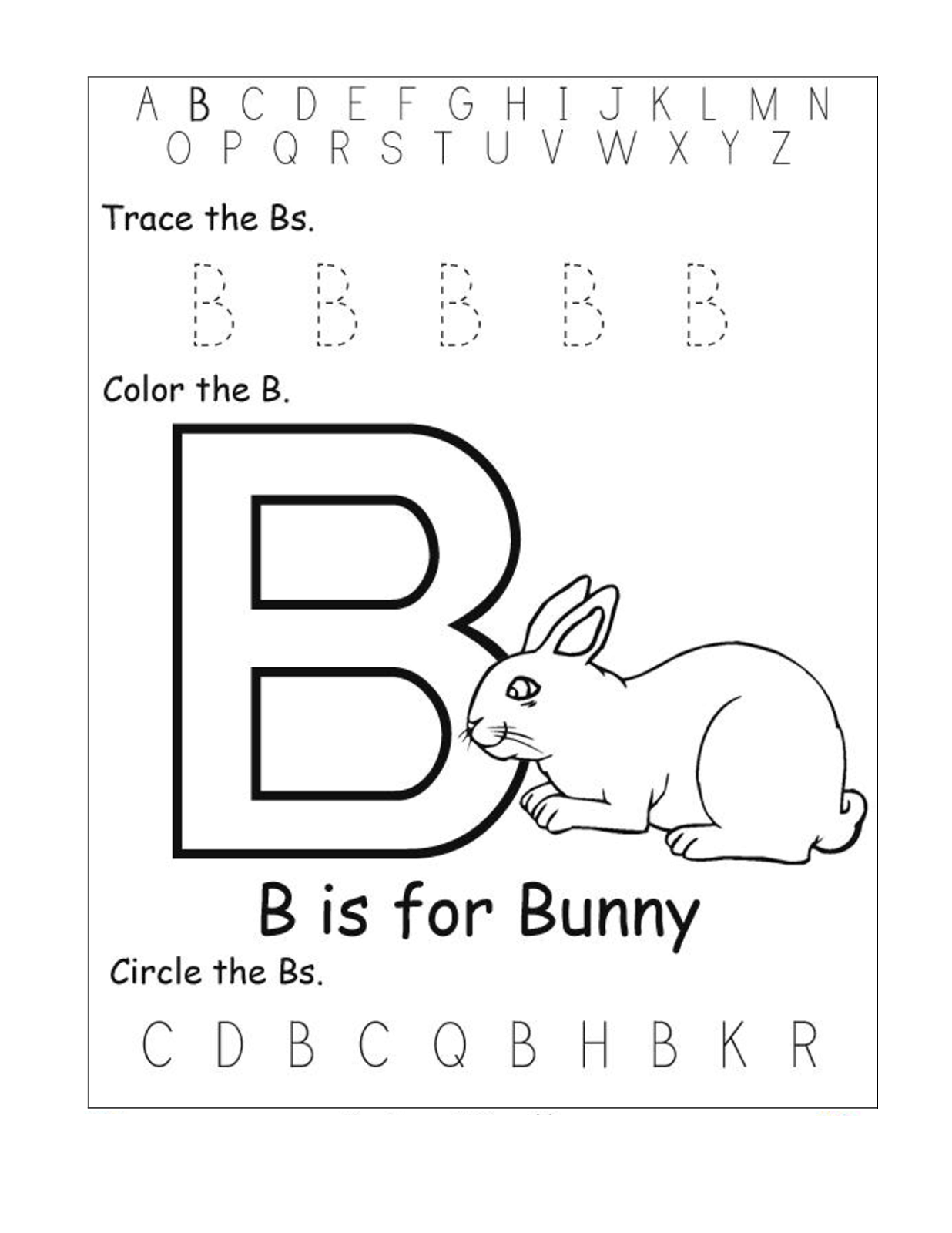 trace letter b bunny