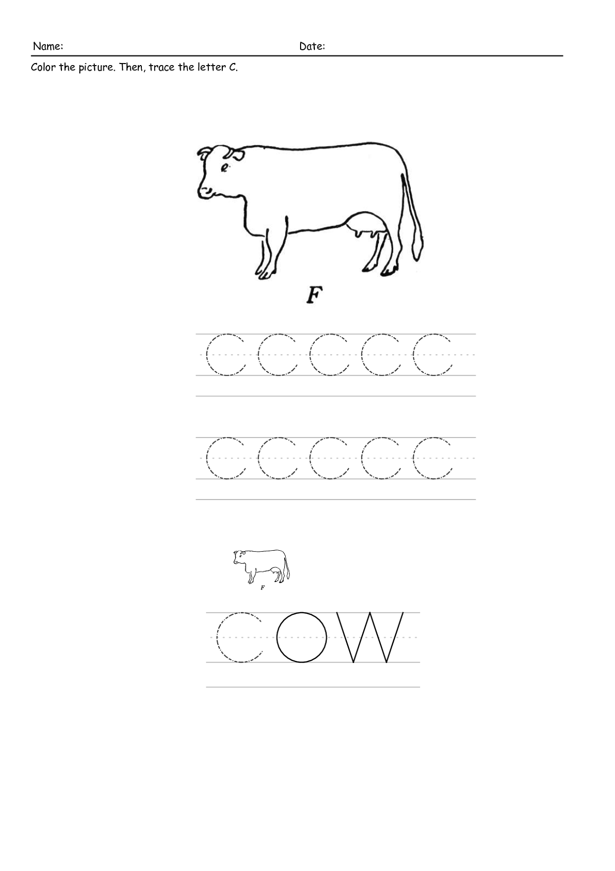 trace letter c cow