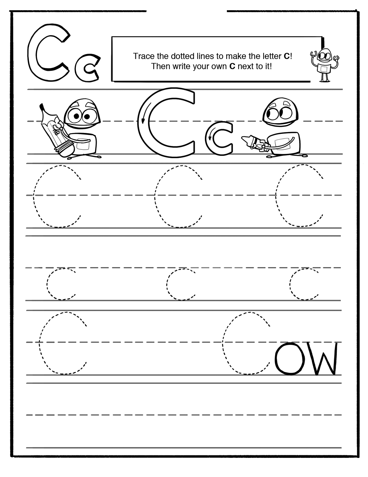 trace letter c worksheet