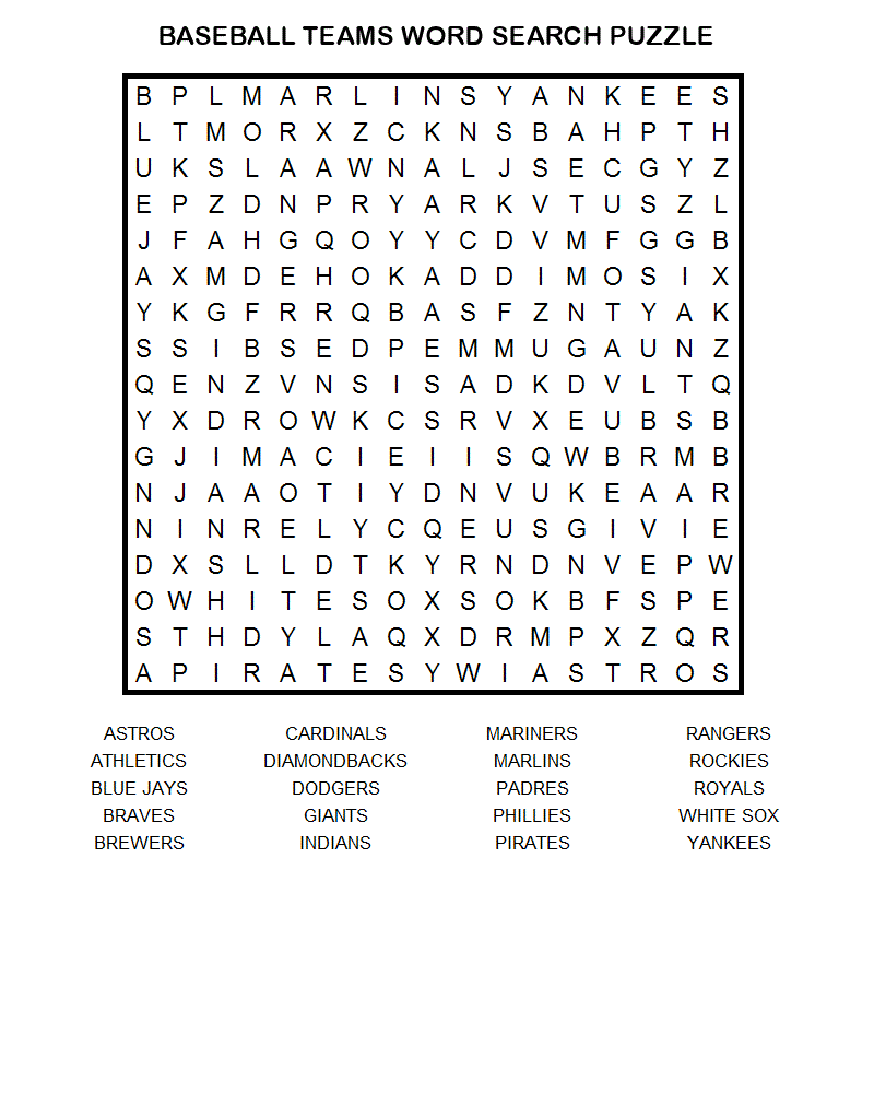 Free Baseball Word Search   Activity Shelter