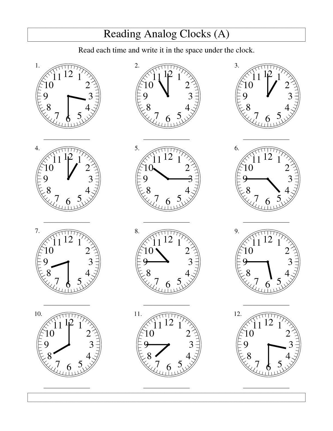 Clock Face Worksheets to Print | Activity Shelter