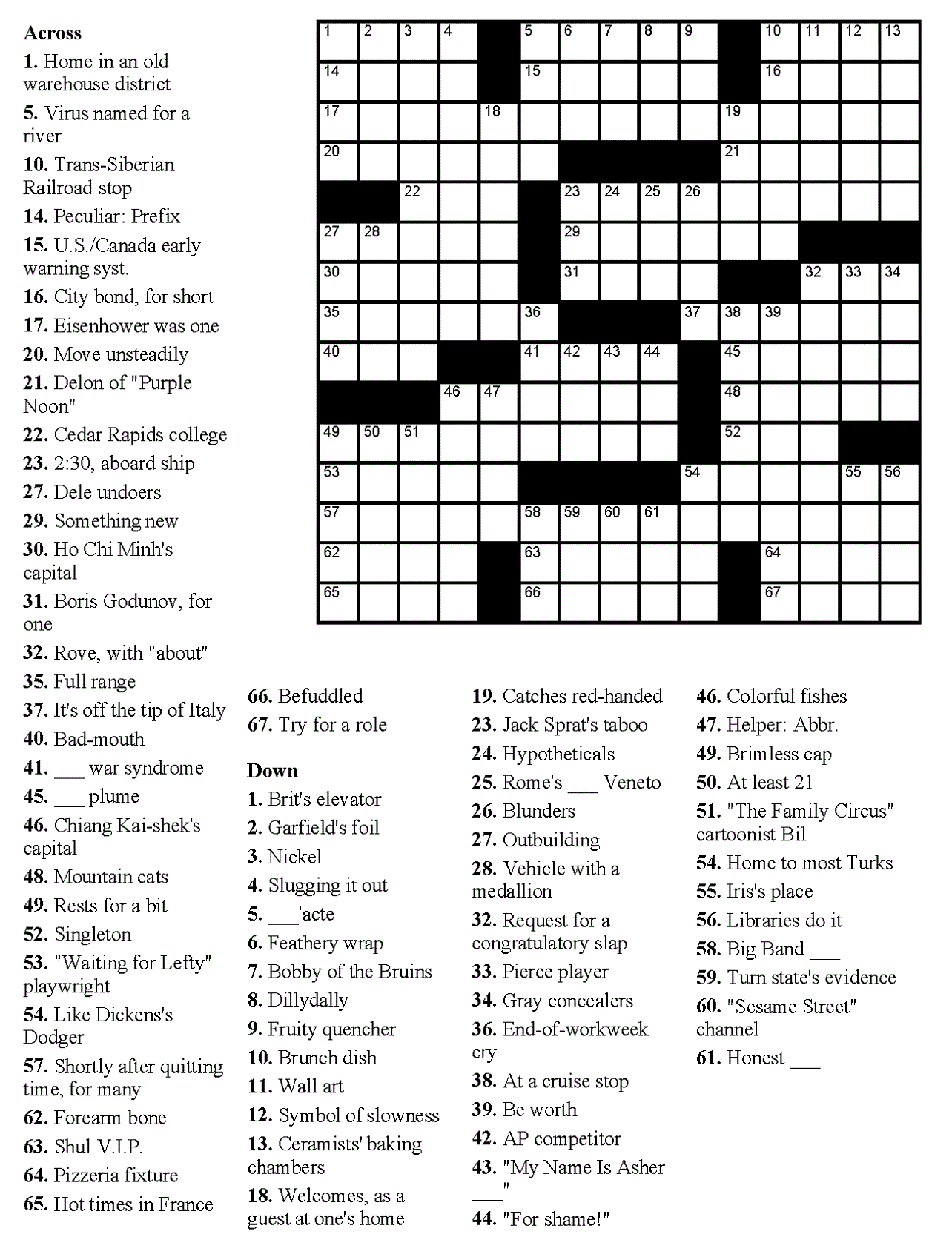 Crossword Puzzles To Print Out