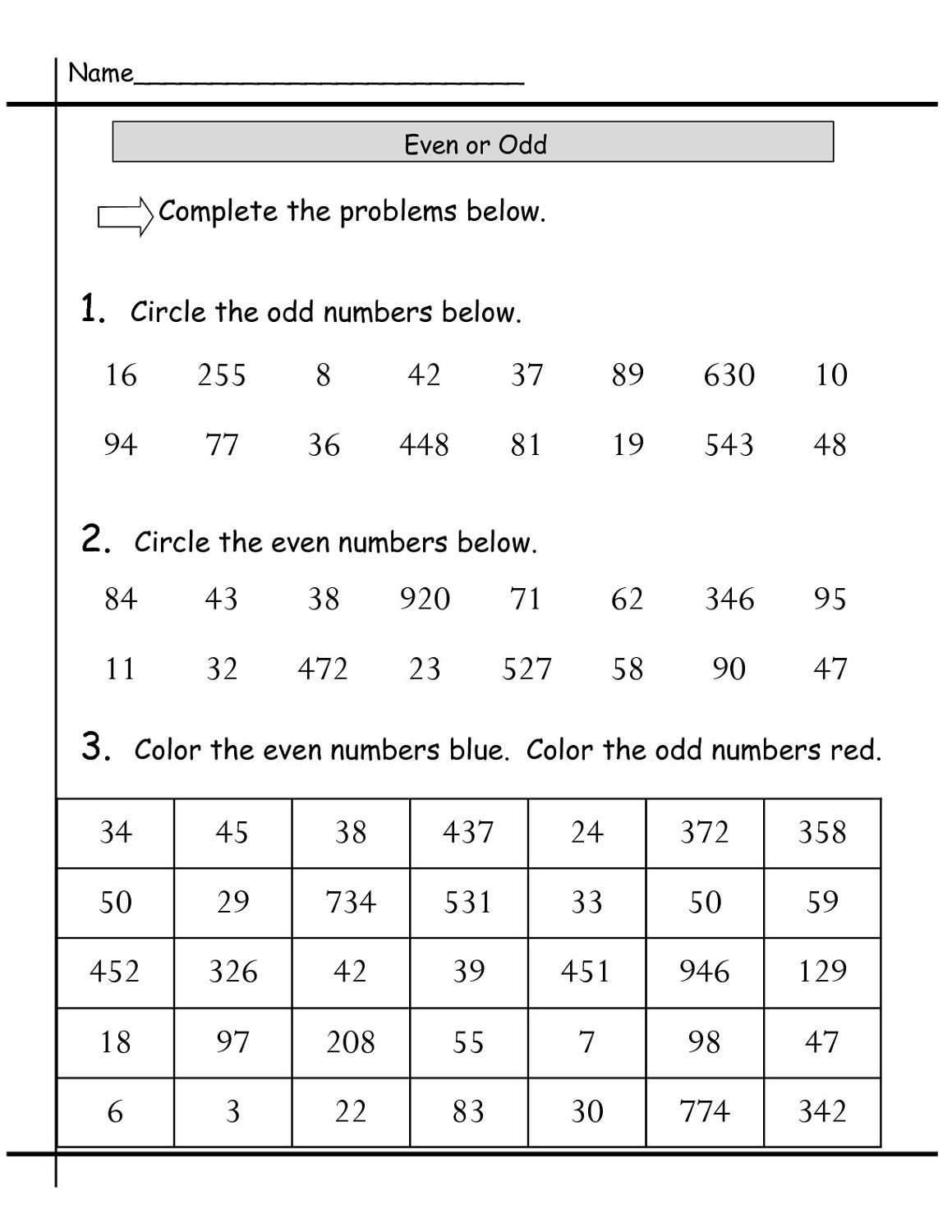 Free Even Odd Worksheets Activity Shelter