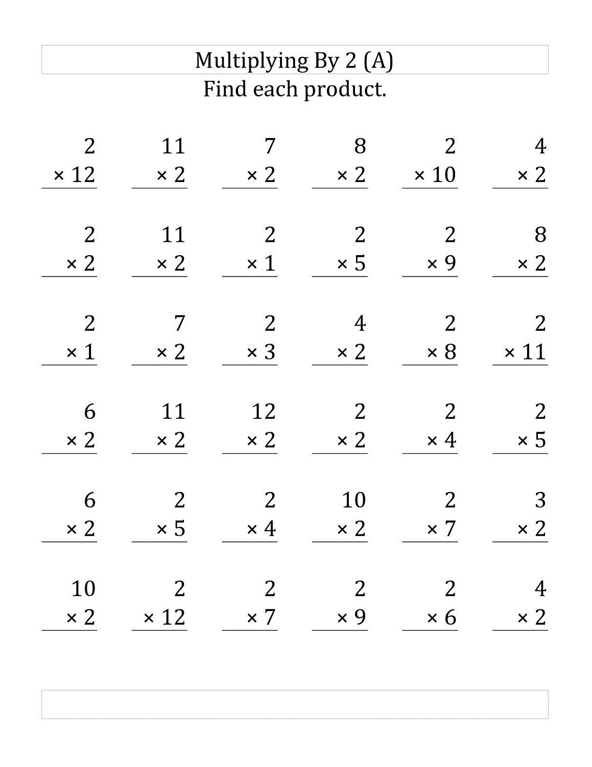 Multiplication Worksheets Multiply By 2 1 25