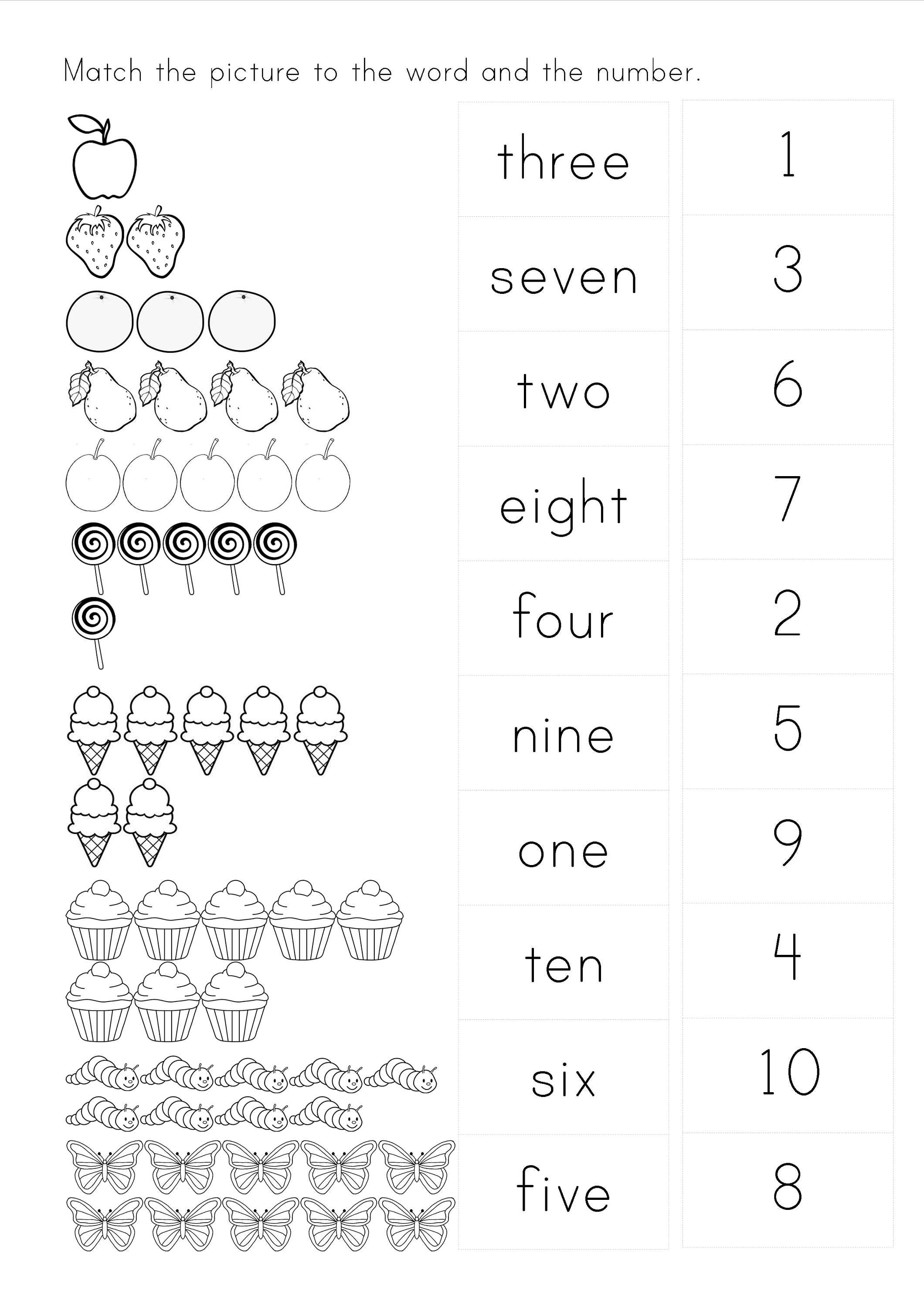 Matching Numbers To Words Worksheet 1 10