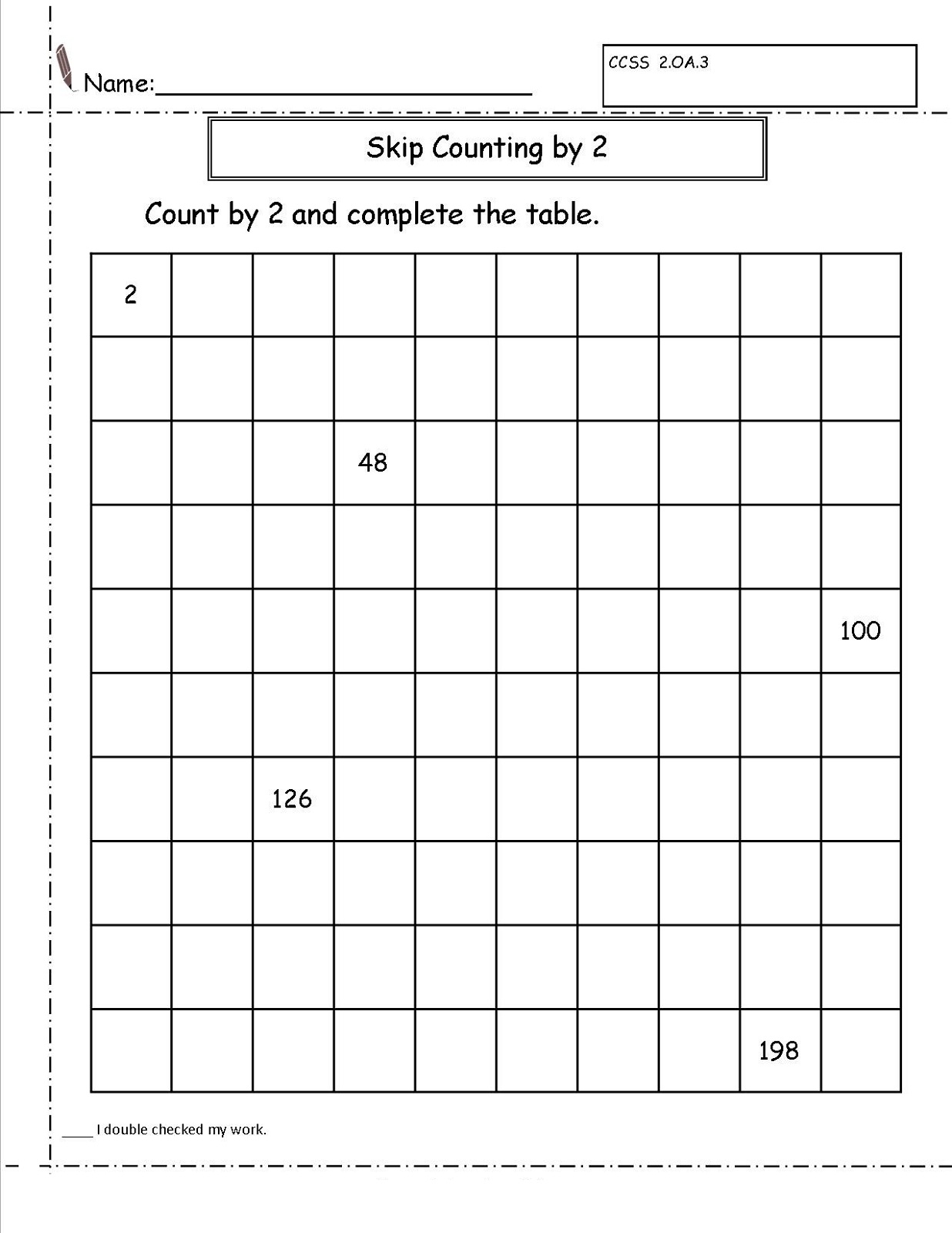 Worksheets On Skip Counting By 2