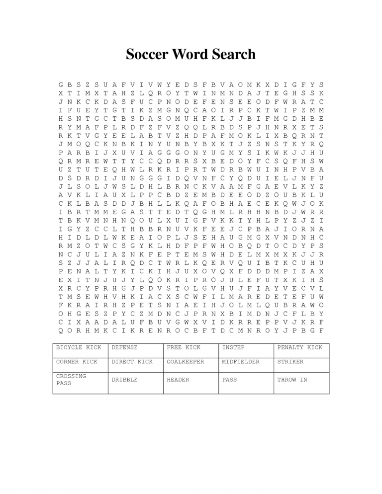 Printable Soccer Word Search Activity Shelter