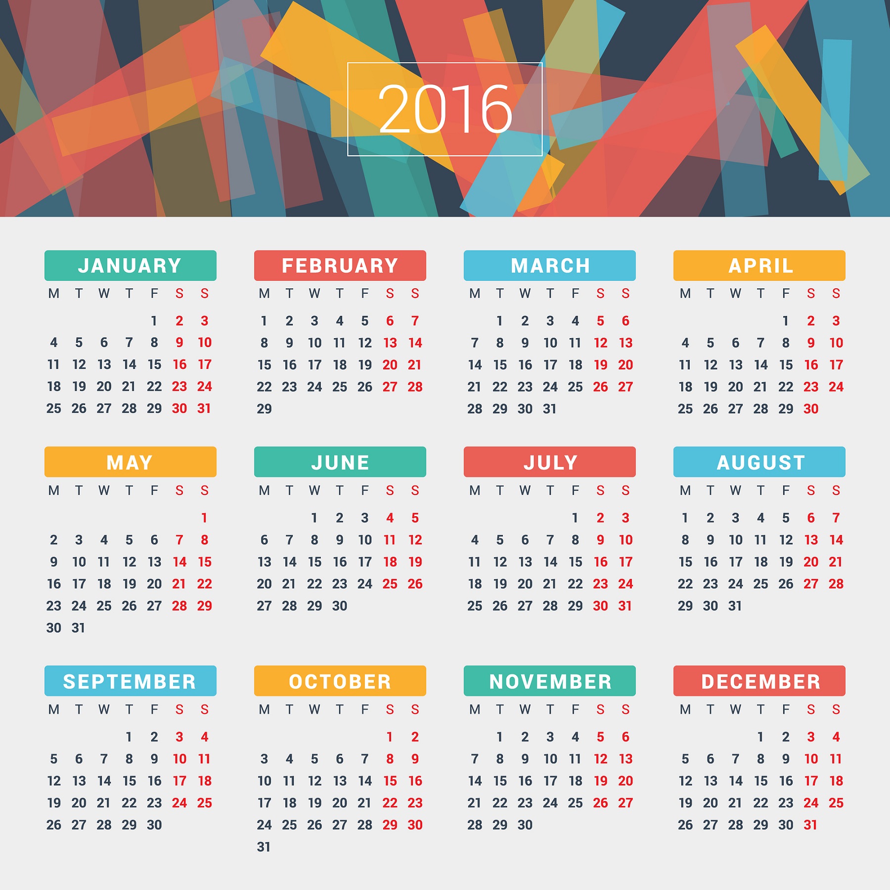 Printable 2016 Calendars Activity Shelter