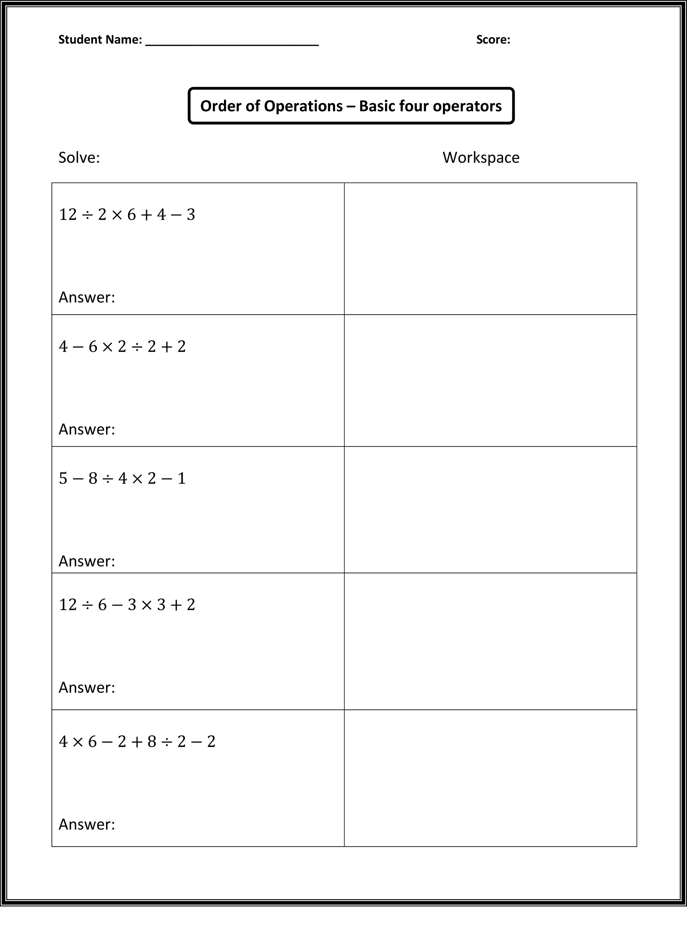 free fun math worksheets 6rd grade