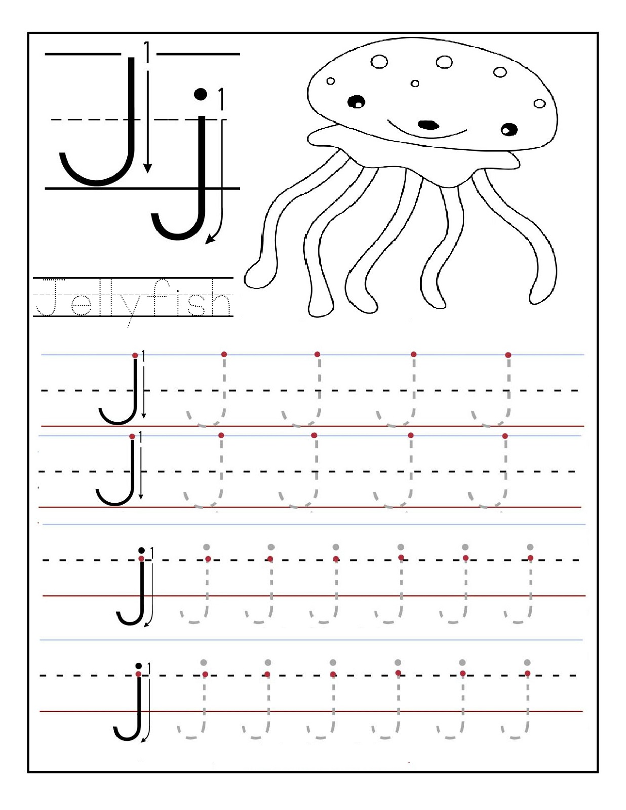 trace letters worksheet j letter