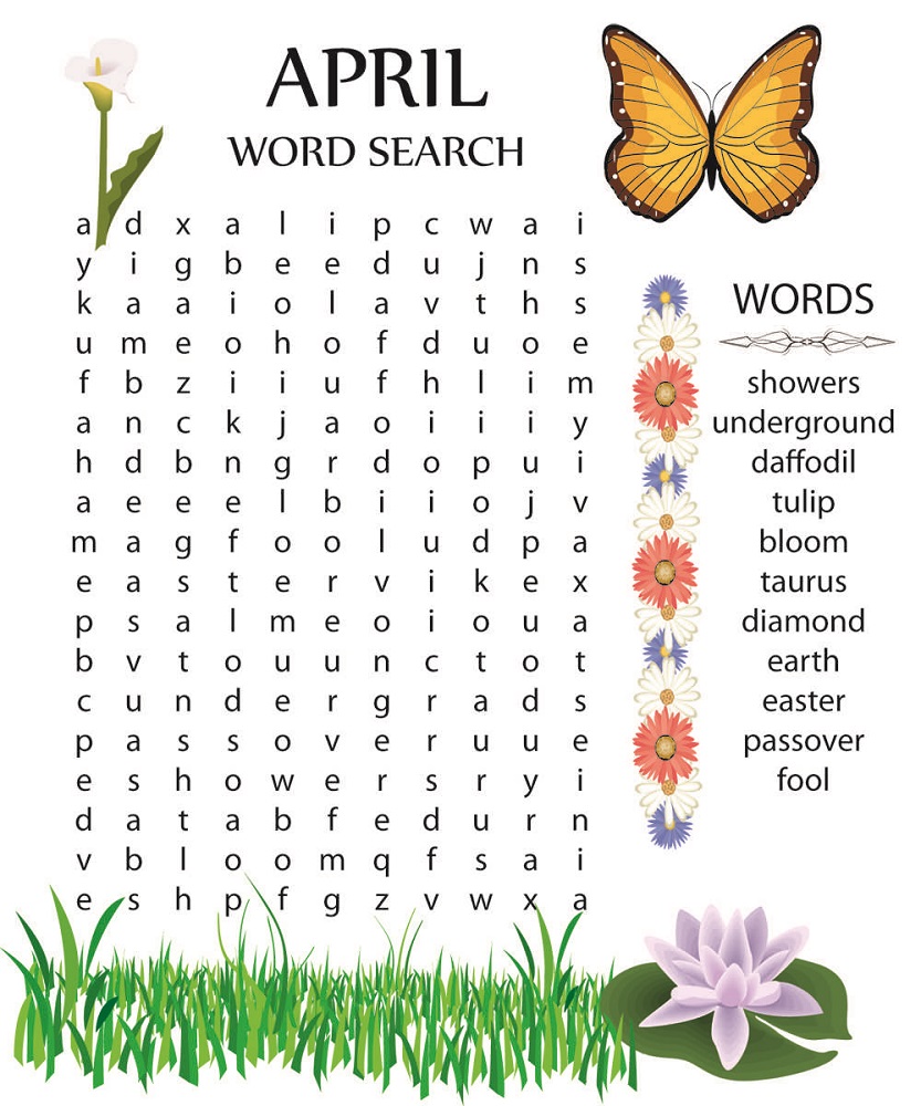 april word search butterfly
