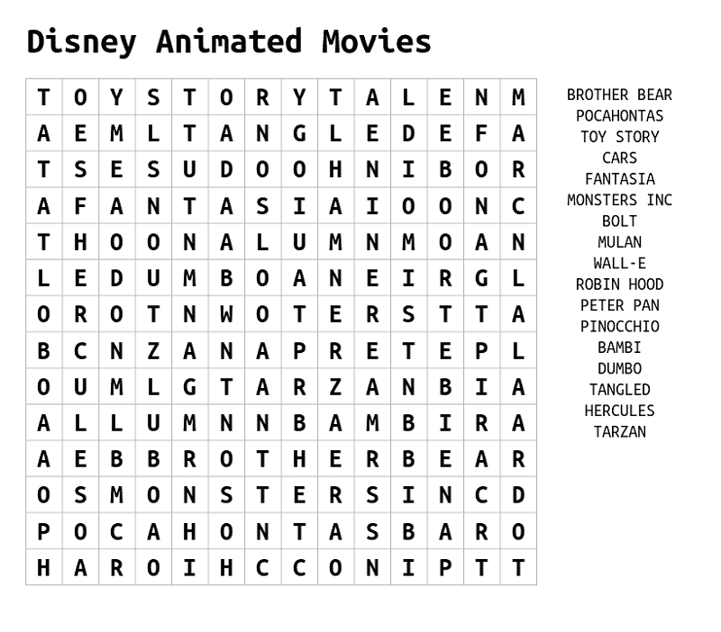 disney word search puzzles activity shelter