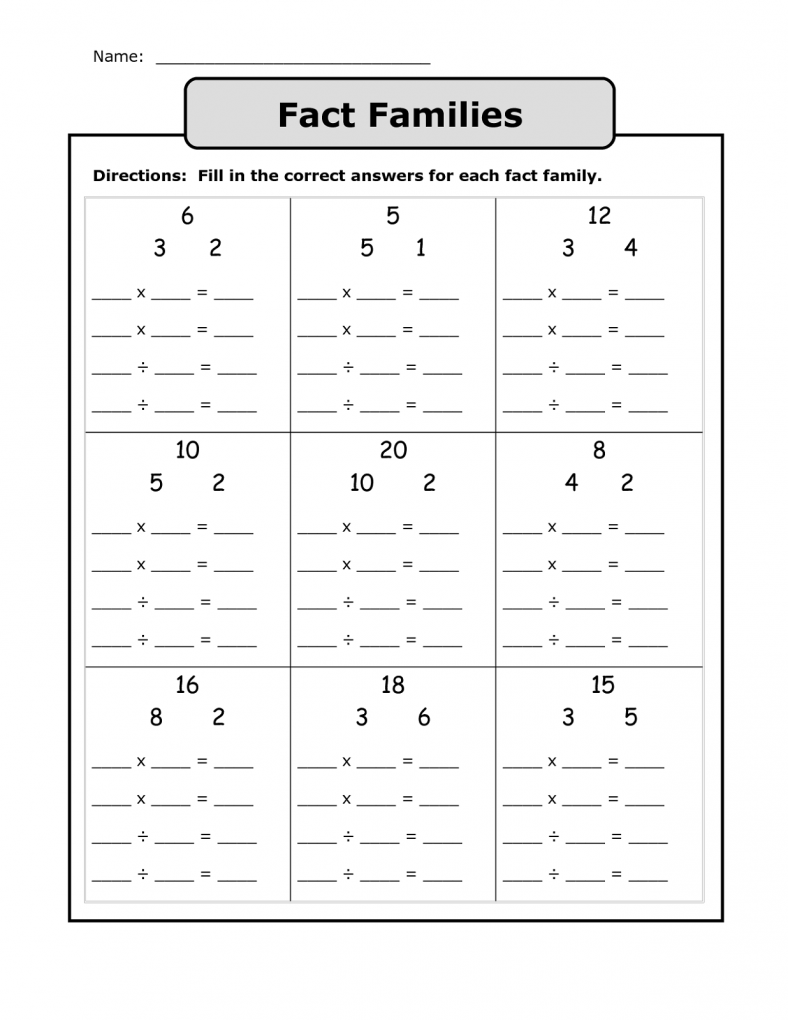 Free Fact Families Worksheets Multiplication