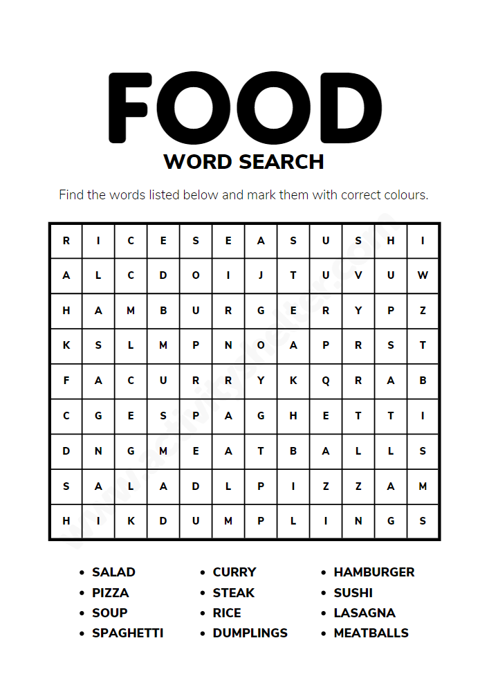 Fast Food Word Search Puzzle