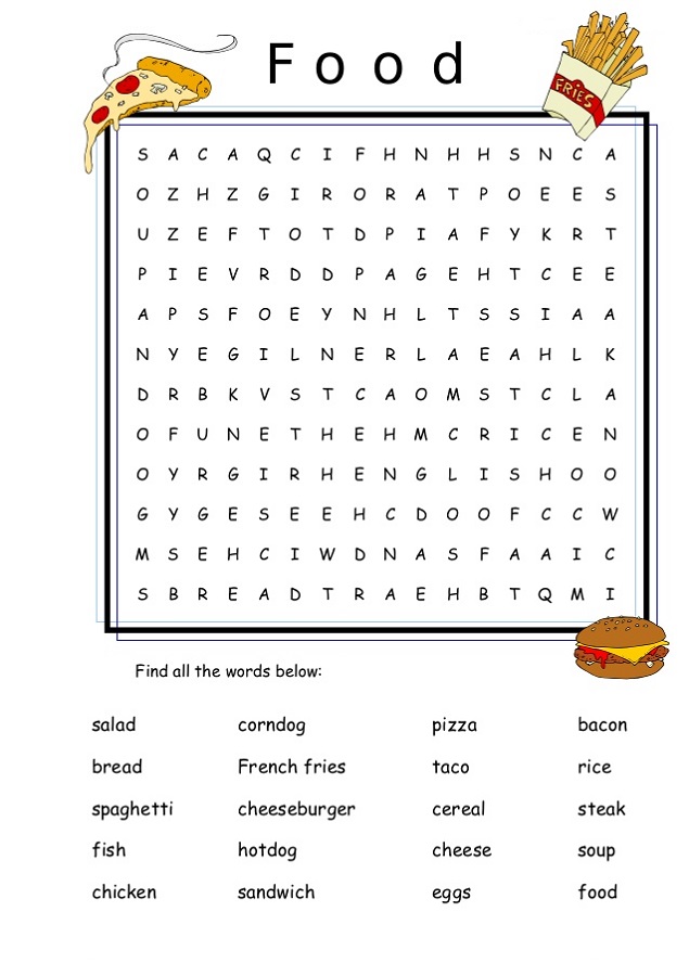 Food Word Search Puzzles Printable