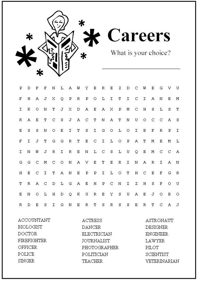 Jobs And Occupations Word Search Worksheet Job Word Search Printable 