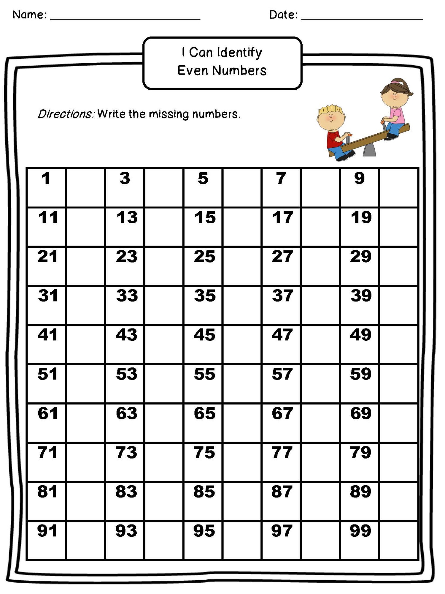 Even And Odd Worksheet Numbers 1 20