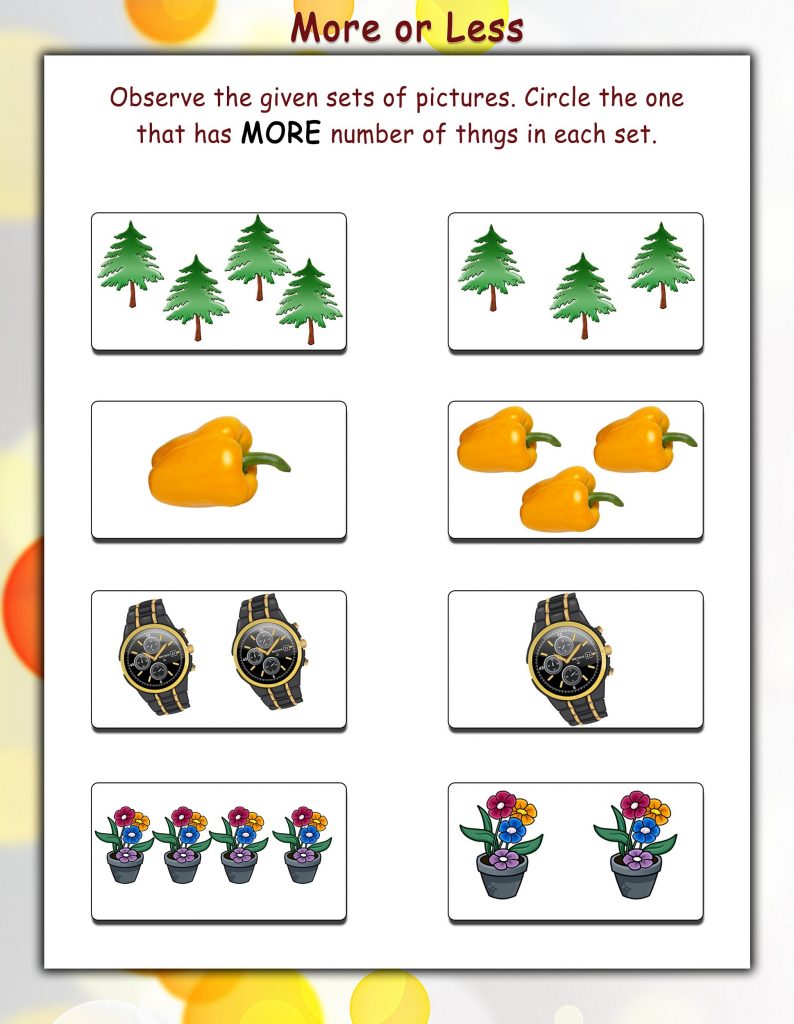 Free Printable One More One Less Worksheets