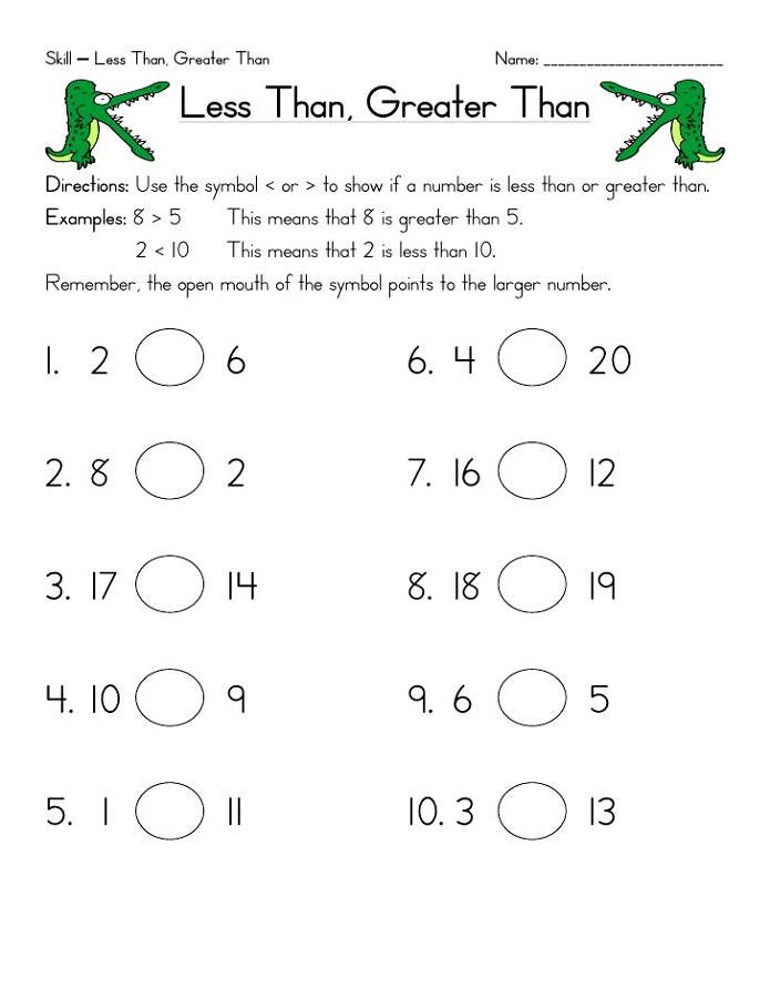 greater than less than equal to worksheet kindergarten