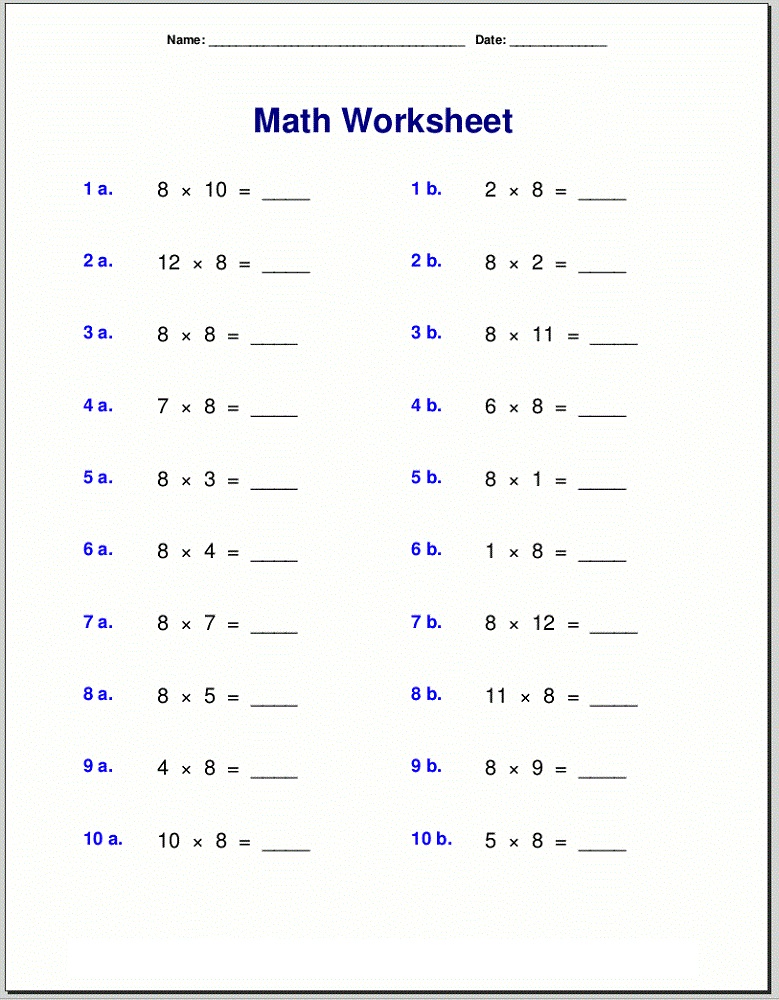 Multiply by 8 Worksheets | Activity Shelter