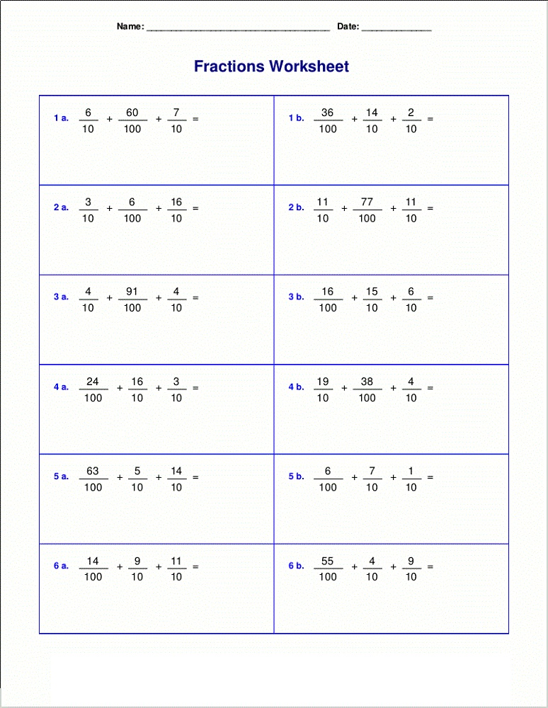 Adding Fractions With Unlike Denominators Worksheets Pdf