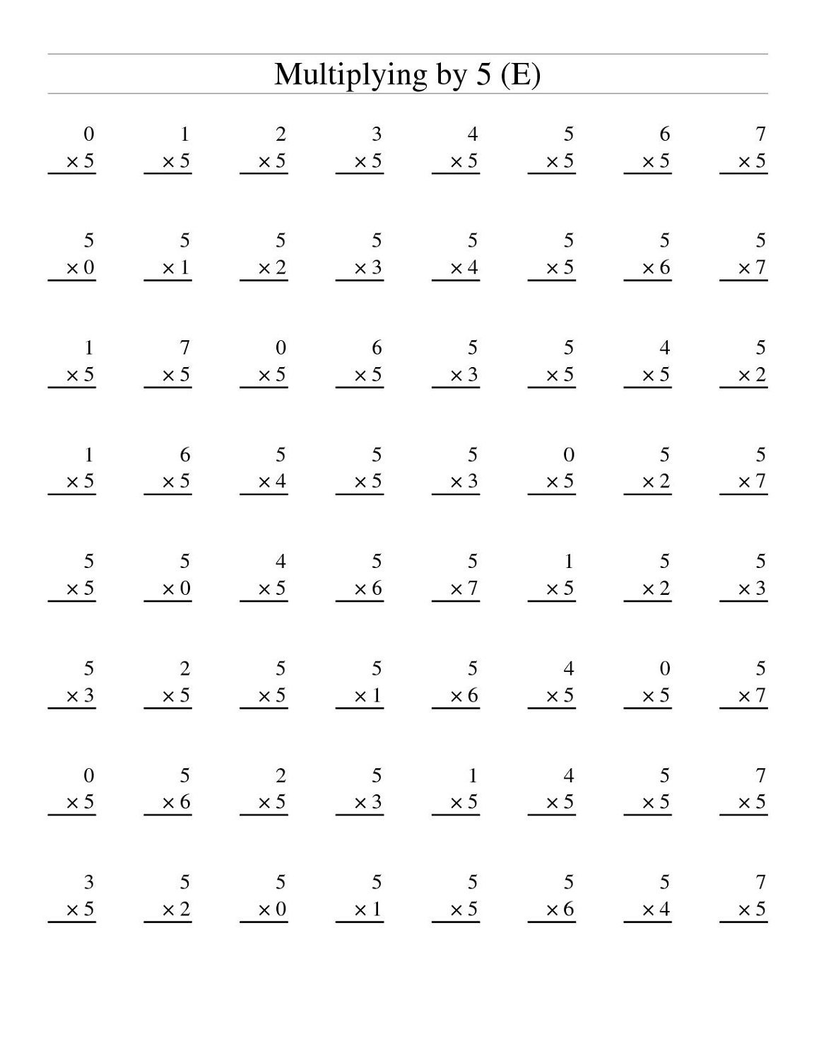 5 times table worksheet 2nd grade