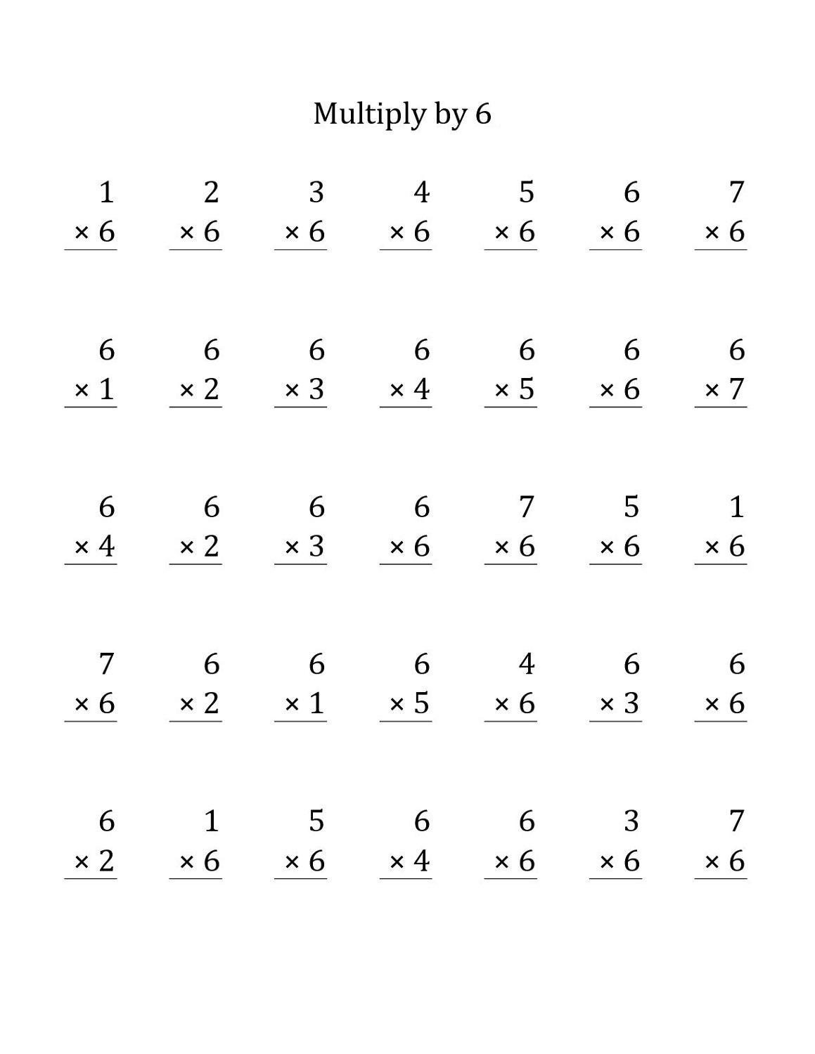 Free 6 Times Table Worksheets printable-math-tables