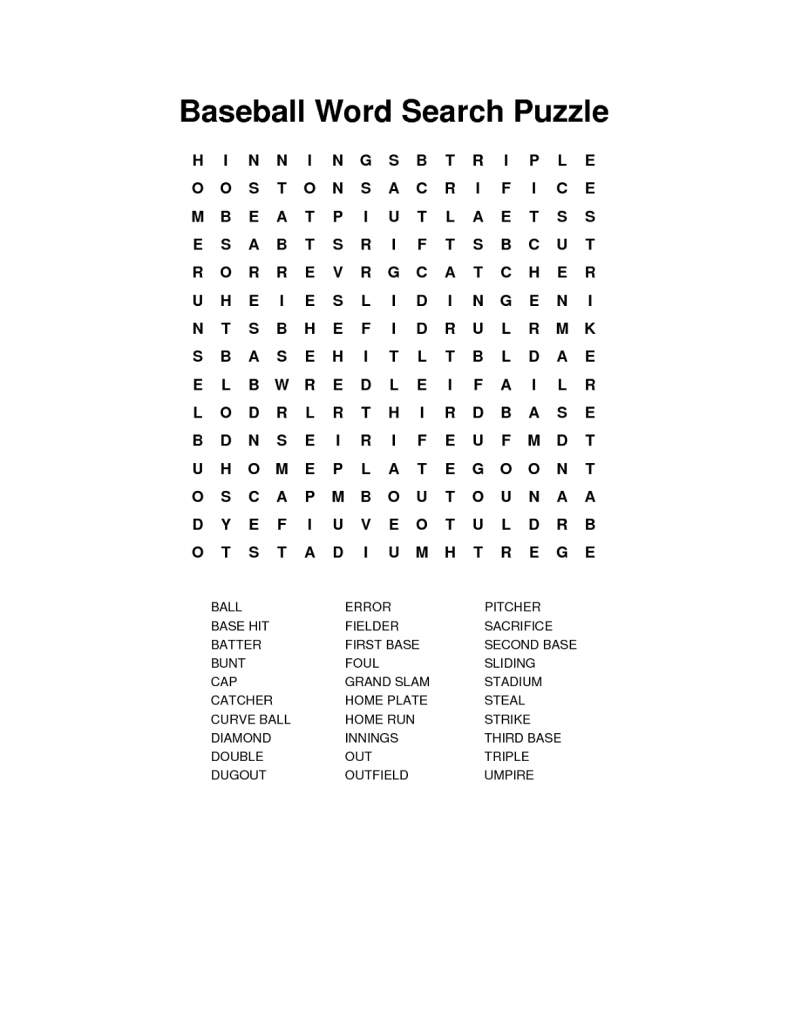 Baseball Word Searches Activity Shelter