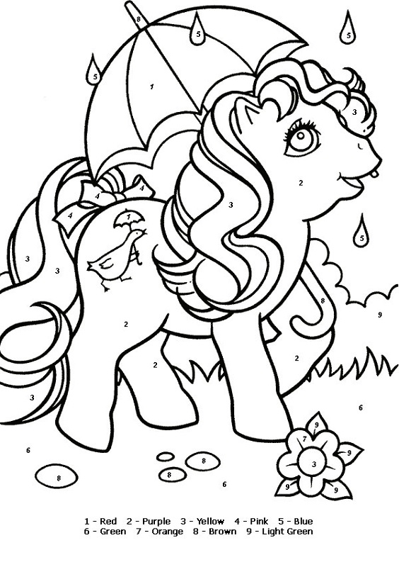 color by number worksheets pony