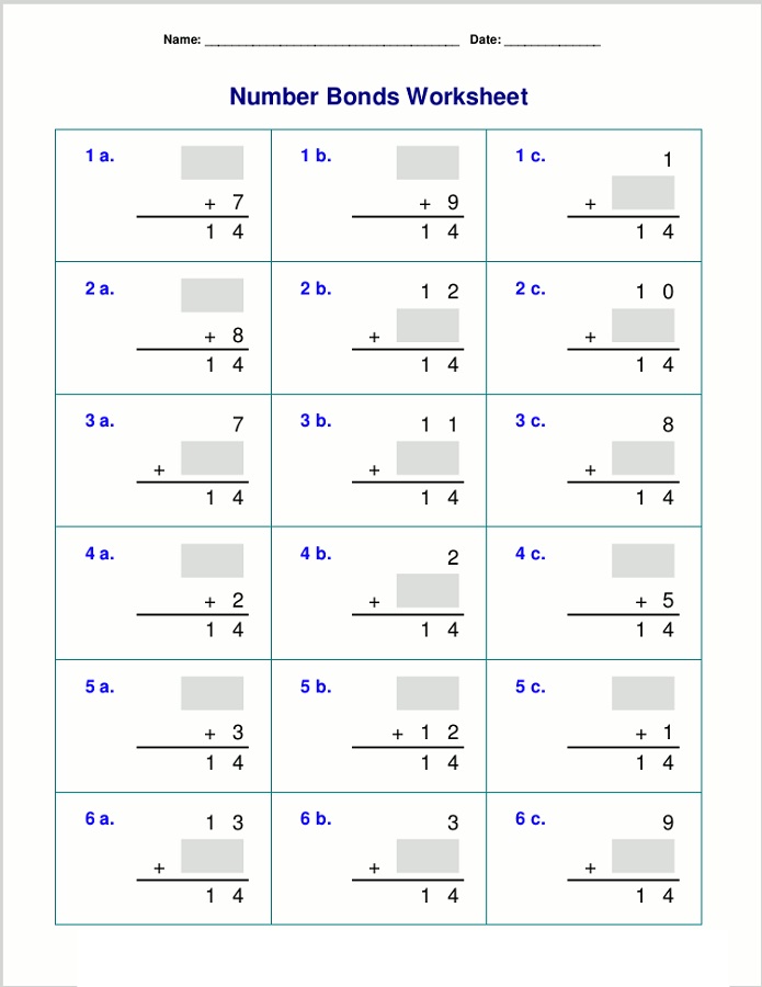 number 14 worksheets addition